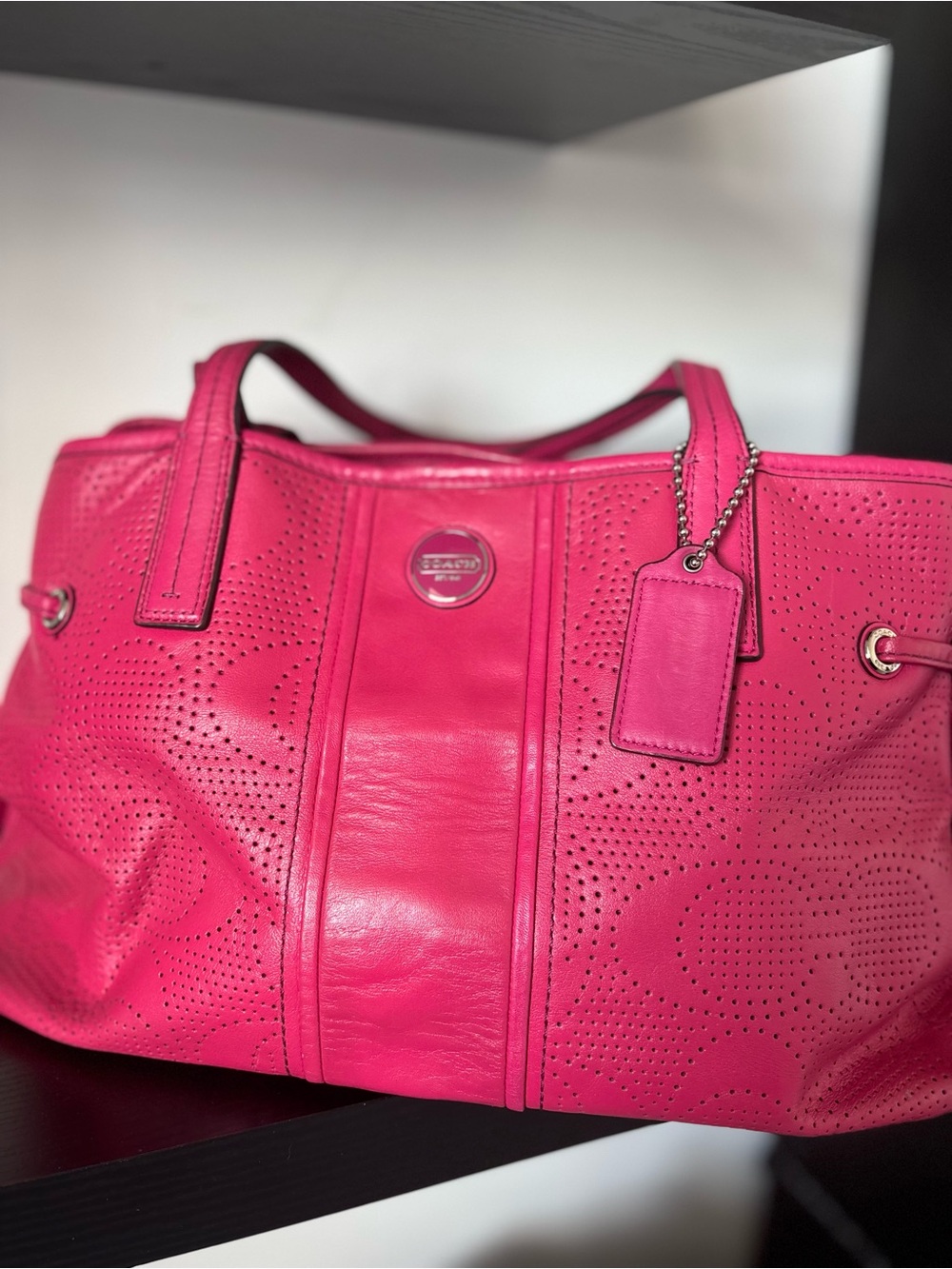 Coach Hot Pink Perforated Leather Satchel
